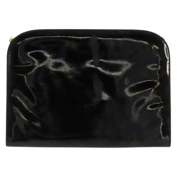Salvatore Ferragamo Gancini Chain Bag Patent leather Black Gold Auth bs35209
