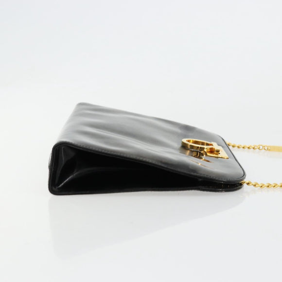 Salvatore Ferragamo Gancini Chain Bag Patent leather Black Gold Auth bs35209