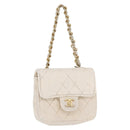 CHANEL Mini Mini Matelasse Chain Pouch Lamb Skin White Gold CC Auth bs35212-1