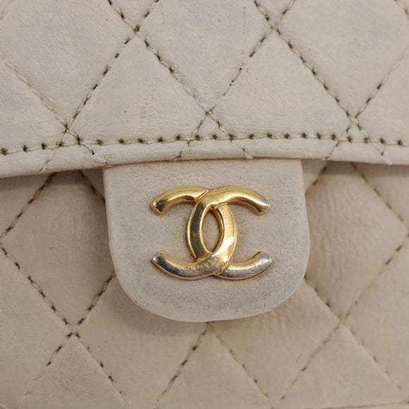 CHANEL Mini Mini Matelasse Chain Pouch Lamb Skin White Gold CC Auth bs35212