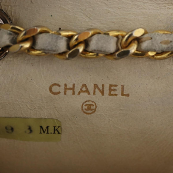 CHANEL Mini Mini Matelasse Chain Pouch Lamb Skin White Gold CC Auth bs35212