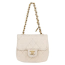 CHANEL Mini Mini Matelasse Chain Pouch Lamb Skin White Gold CC Auth bs35212-13