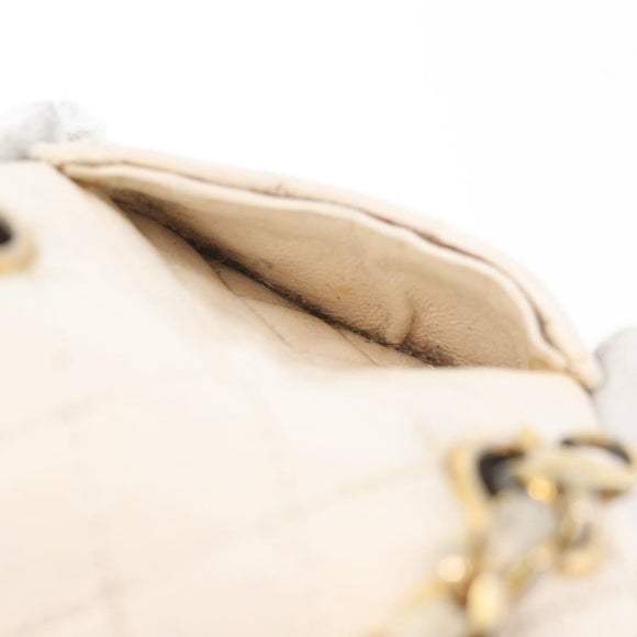 CHANEL Mini Mini Matelasse Chain Pouch Lamb Skin White Gold CC Auth bs35212