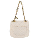 CHANEL Mini Mini Matelasse Chain Pouch Lamb Skin White Gold CC Auth bs35212-2