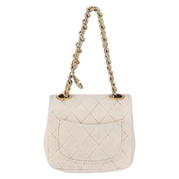 CHANEL Mini Mini Matelasse Chain Pouch Lamb Skin White Gold CC Auth bs35212