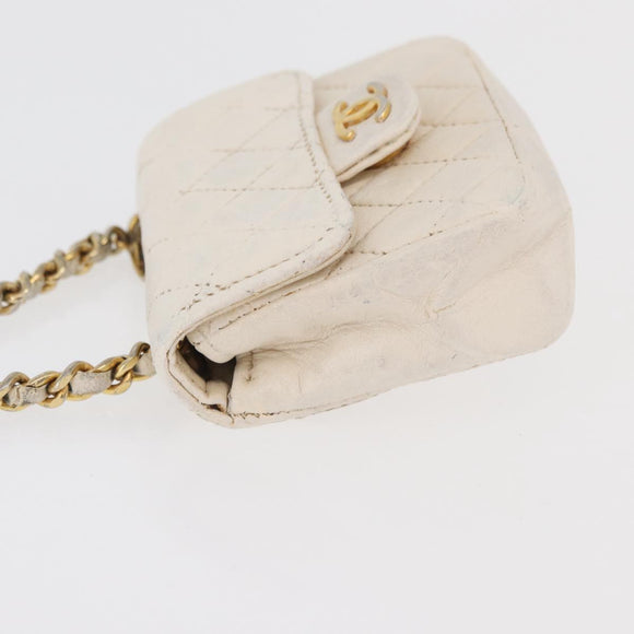 CHANEL Mini Mini Matelasse Chain Pouch Lamb Skin White Gold CC Auth bs35212