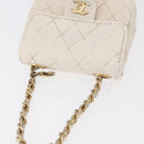 CHANEL Mini Mini Matelasse Chain Pouch Lamb Skin White Gold CC Auth bs35212-6