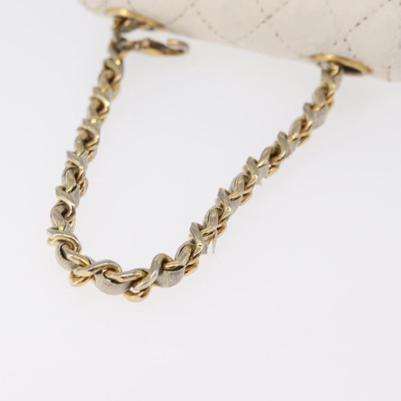 CHANEL Mini Mini Matelasse Chain Pouch Lamb Skin White Gold CC Auth bs35212