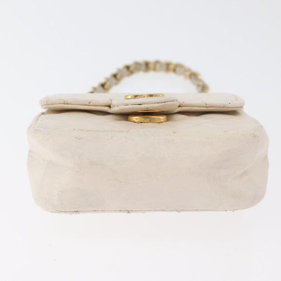 CHANEL Mini Mini Matelasse Chain Pouch Lamb Skin White Gold CC Auth bs35212