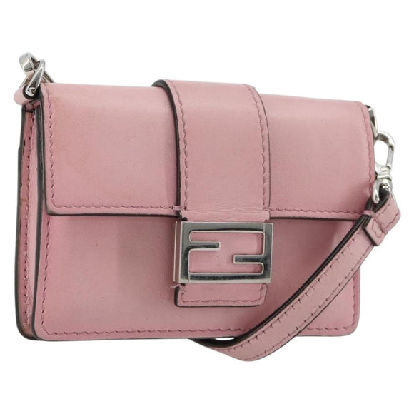 FENDI Schoudertasje Leer Roze Zilver Authentiek bs35213A