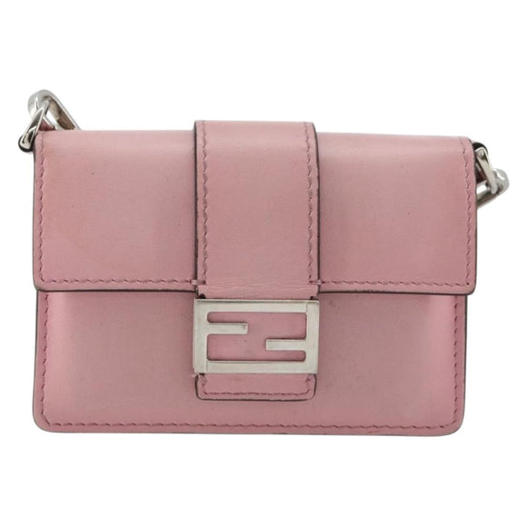 FENDI Schoudertasje Leer Roze Zilver Authentiek bs35213A