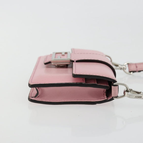 FENDI Schoudertasje Leer Roze Zilver Authentiek bs35213A