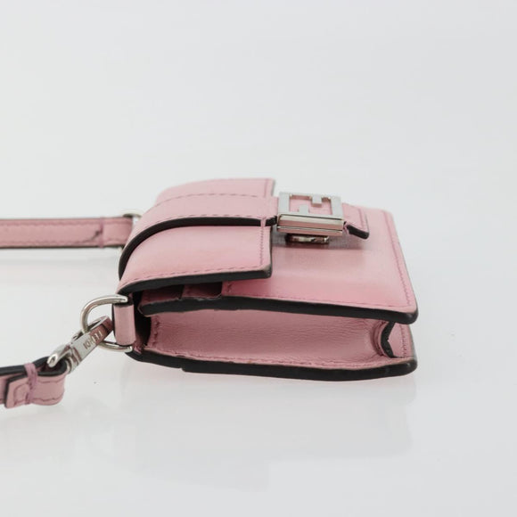 FENDI Schoudertasje Leer Roze Zilver Authentiek bs35213A