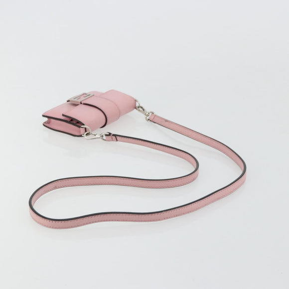 FENDI Schoudertasje Leer Roze Zilver Authentiek bs35213A