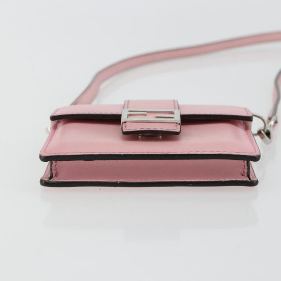 FENDI Schoudertasje Leer Roze Zilver Authentiek bs35213A