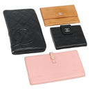 CHANEL Wallet Leather 4 Set Orange Pink black CC Auth bs35220-1