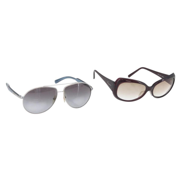 PRADA Salvatore Ferragamo Zonnebril kunststof 2 Stuks Bruin Zilver Auth bs35223