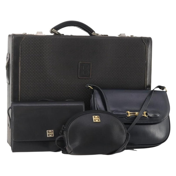 GIVENCHY Barry Shoulder Bag Leather 4 Set Black Gold Silver Auth bs35228
