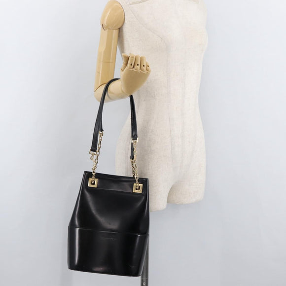 Salvatore Ferragamo Chain Tote Bag Patent leather Black Gold Auth bs35237