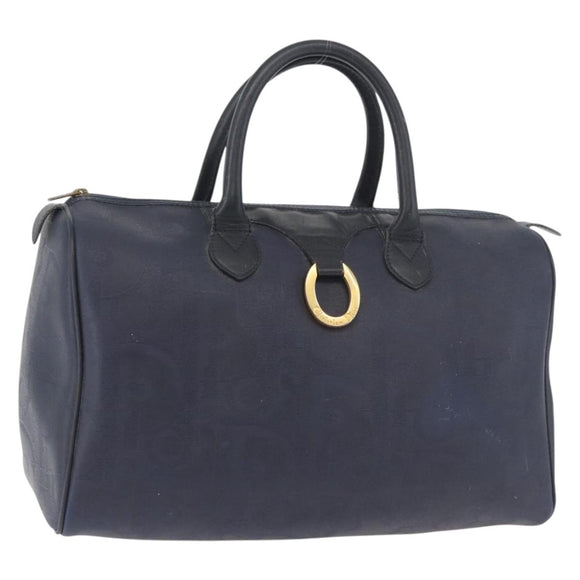 Christian Dior Trotter Canvas Hand Bag Navy Gold Auth bs35238