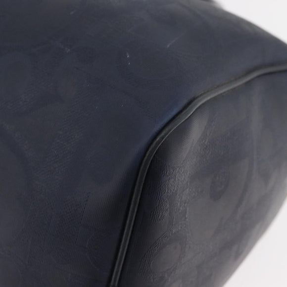 Christian Dior Trotter Canvas Hand Bag Navy Gold Auth bs35238