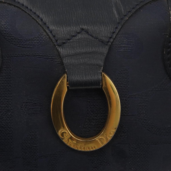 Christian Dior Trotter Canvas Hand Bag Navy Gold Auth bs35238