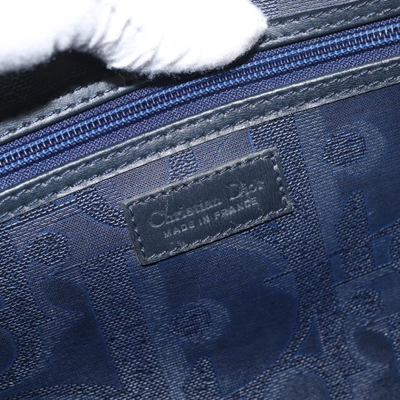 Christian Dior Trotter Canvas Hand Bag Navy Gold Auth bs35238