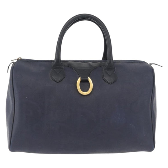 Christian Dior Trotter Canvas Hand Bag Navy Gold Auth bs35238