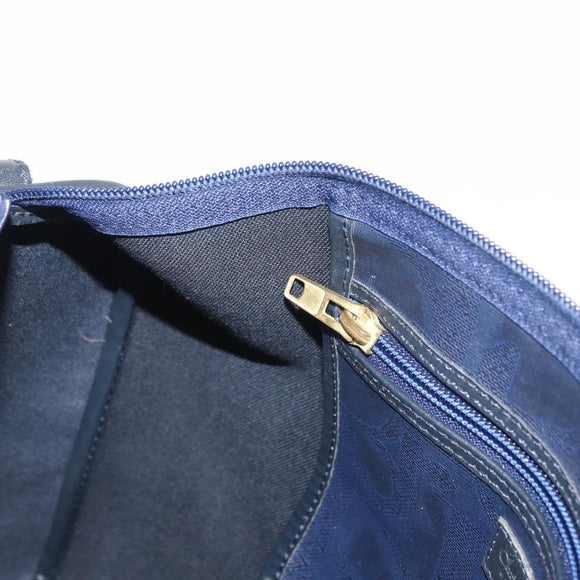 Christian Dior Trotter Canvas Hand Bag Navy Gold Auth bs35238