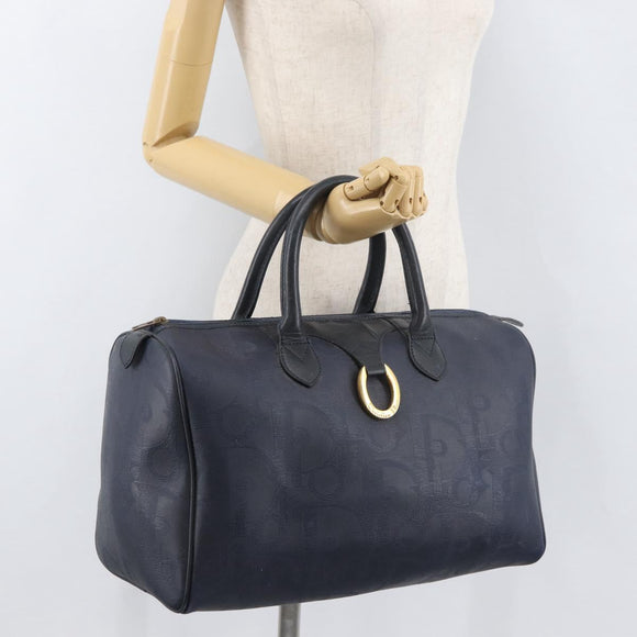 Christian Dior Trotter Canvas Hand Bag Navy Gold Auth bs35238
