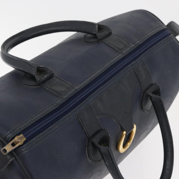 Christian Dior Trotter Canvas Hand Bag Navy Gold Auth bs35238