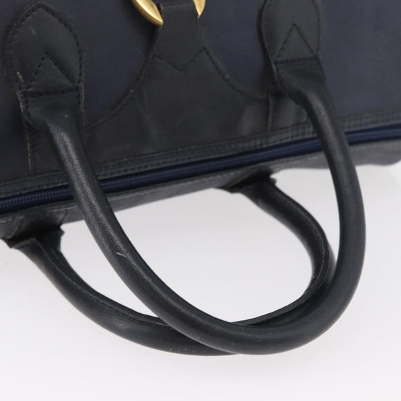 Christian Dior Trotter Canvas Hand Bag Navy Gold Auth bs35238
