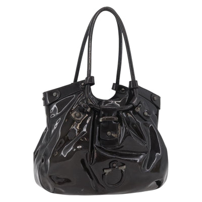 Salvatore Ferragamo Gancini Hand Bag Patent leather Dark Brown Auth bs35239