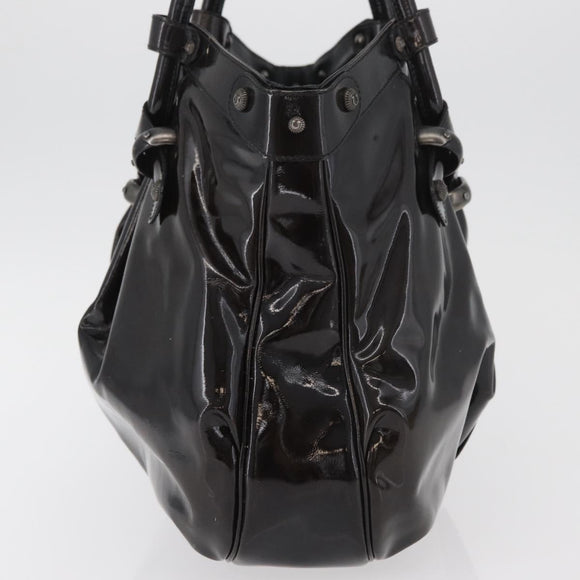 Salvatore Ferragamo Gancini Hand Bag Patent leather Dark Brown Auth bs35239
