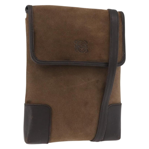 LOEWE Anagram Shoulder Bag Suede Brown Gold Auth bs35241