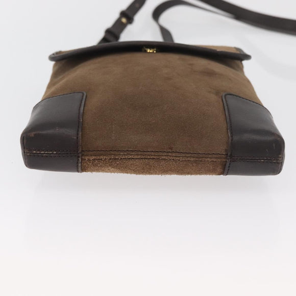 LOEWE Anagram Shoulder Bag Suede Brown Gold Auth bs35241