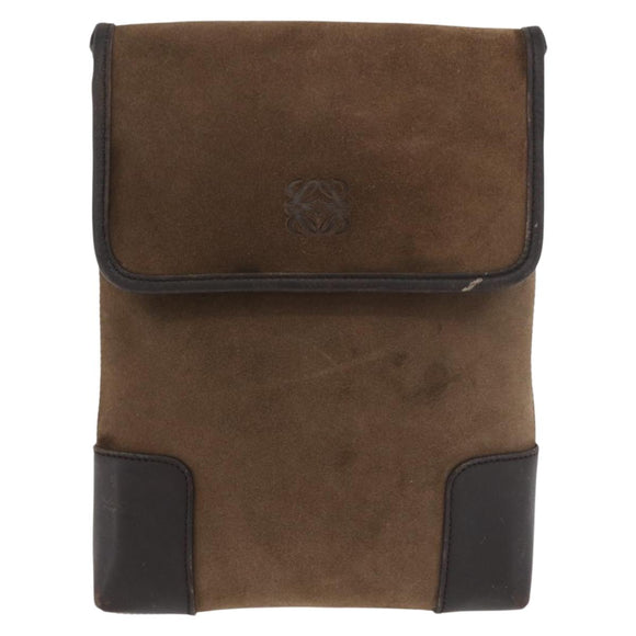 LOEWE Anagram Shoulder Bag Suede Brown Gold Auth bs35241