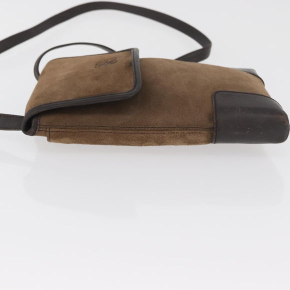 LOEWE Anagram Shoulder Bag Suede Brown Gold Auth bs35241
