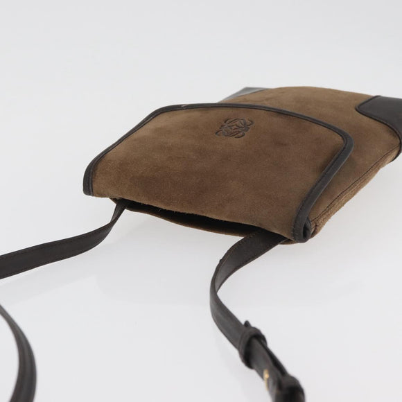 LOEWE Anagram Shoulder Bag Suede Brown Gold Auth bs35241