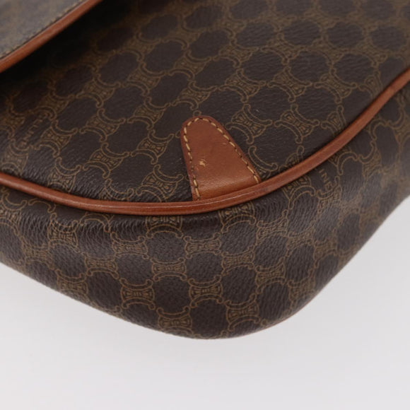 CELINE Macadam Canvas Umhängetasche PVC Leder Braun Gold Auth bs35244