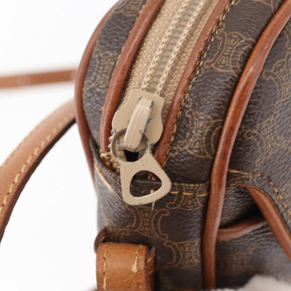CELINE Macadam Canvas Umhängetasche PVC Leder Braun Gold Auth bs35244