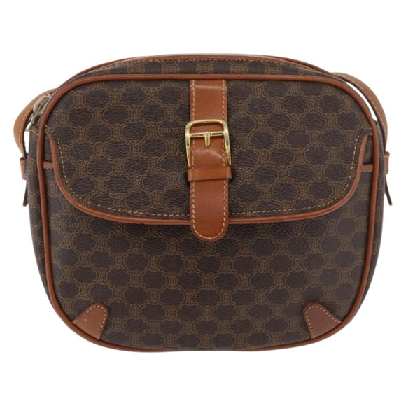CELINE Macadam Canvas Umhängetasche PVC Leder Braun Gold Auth bs35244