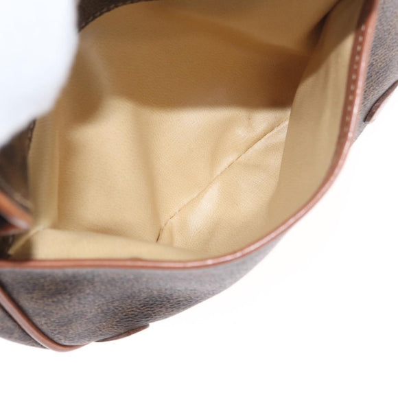 CELINE Macadam Canvas Umhängetasche PVC Leder Braun Gold Auth bs35244