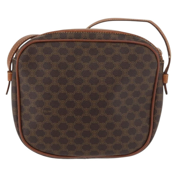 CELINE Macadam Canvas Umhängetasche PVC Leder Braun Gold Auth bs35244