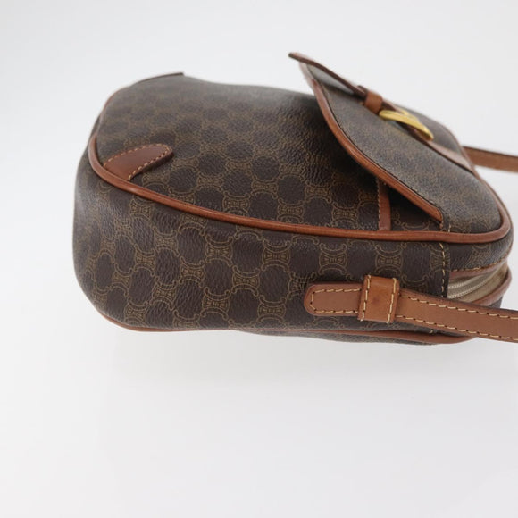 CELINE Macadam Canvas Umhängetasche PVC Leder Braun Gold Auth bs35244