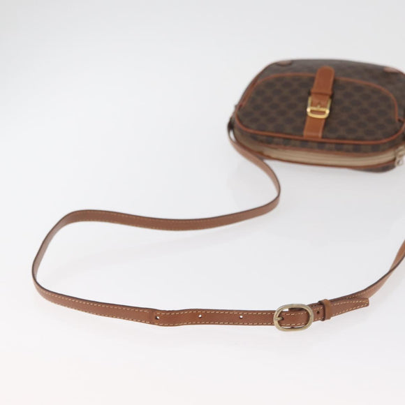 CELINE Macadam Canvas Umhängetasche PVC Leder Braun Gold Auth bs35244
