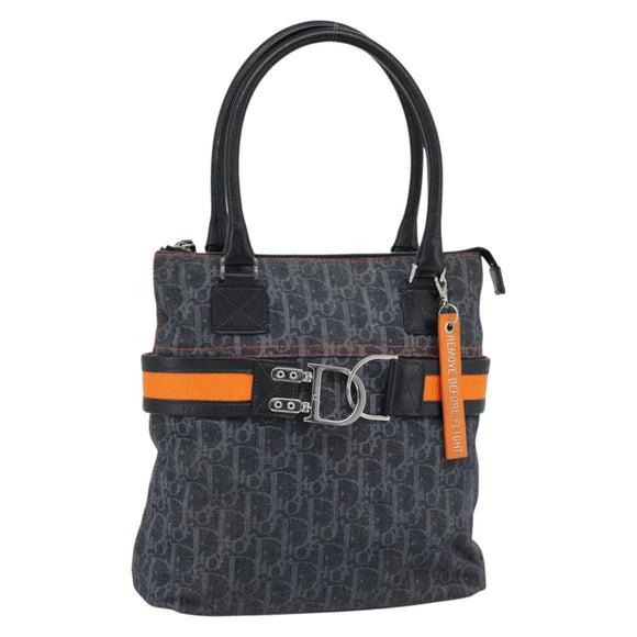 Christian Dior Trotter Canvas Hand Bag Blue Silver Auth bs35245A