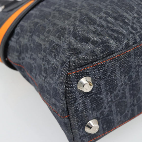 Christian Dior Trotter Canvas Hand Bag Blue Silver Auth bs35245A
