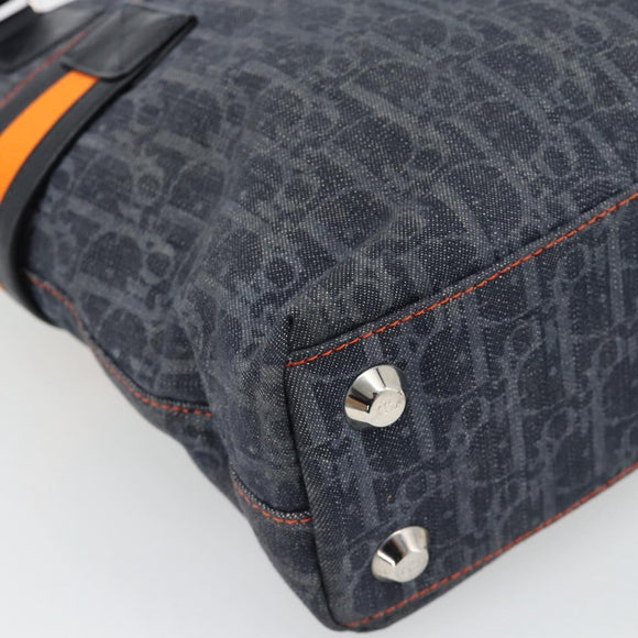 Christian Dior Trotter Canvas Hand Bag Blue Silver Auth bs35245A