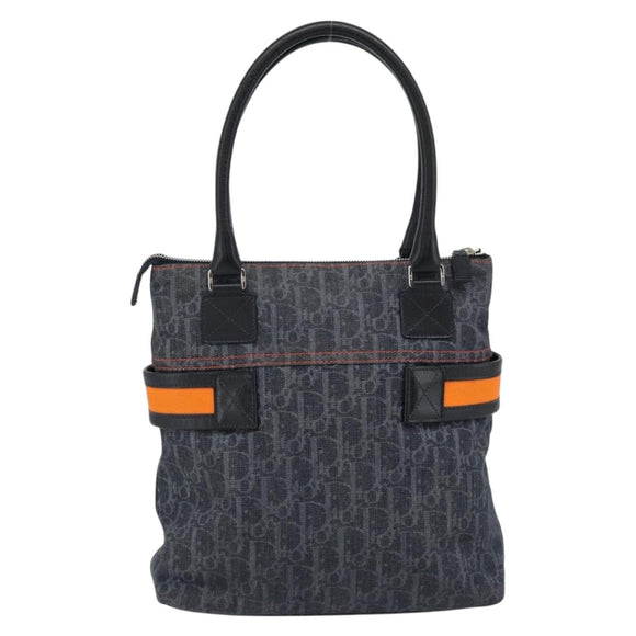Christian Dior Trotter Canvas Hand Bag Blue Silver Auth bs35245A